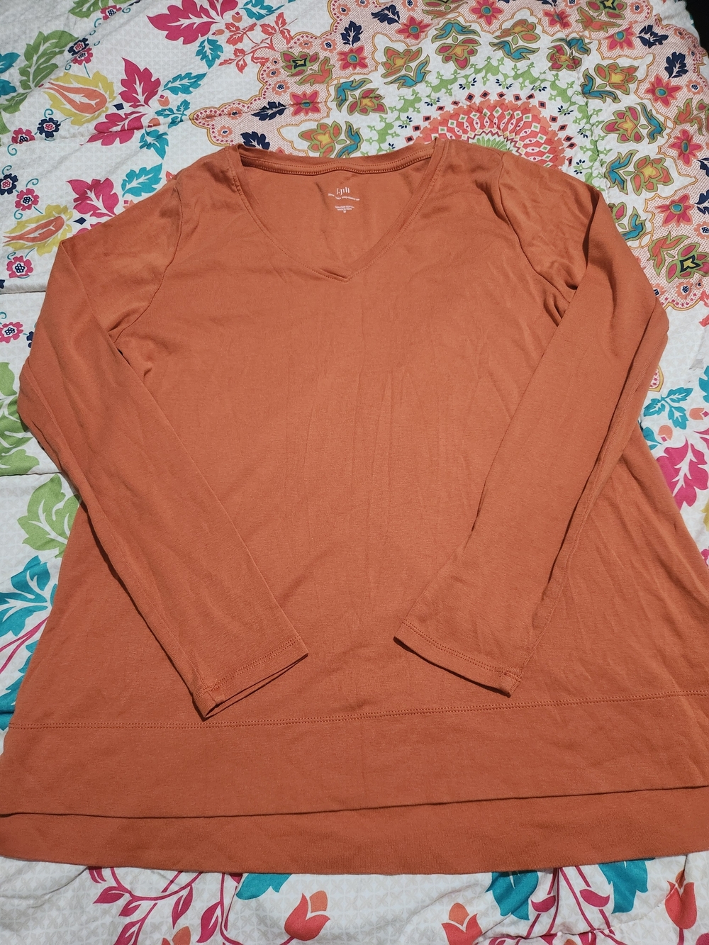 J. Jill %100 Pima Cotton Rust-Tone V-Neck Long-Sleeve Tee